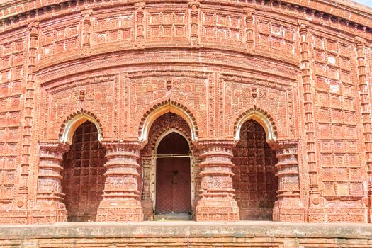 Ancient Hindu terracotta temples of worship of Bengal with copy space