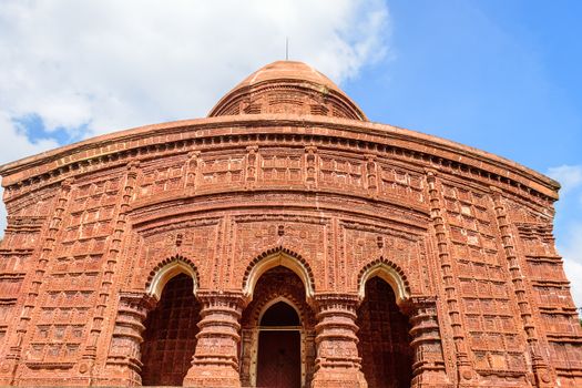 Ancient Hindu terracotta temples of worship of Bengal with copy space