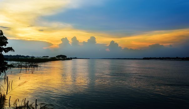 River Ganges aka Hoogly during dusk with copy space