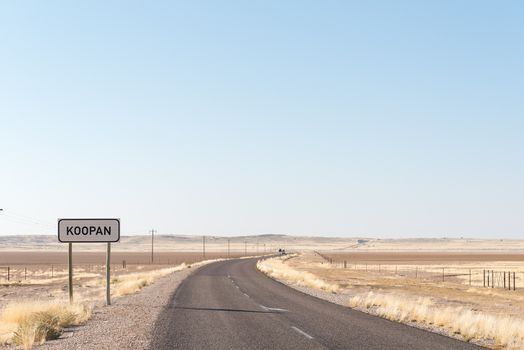 The  R31-road crossing the Koopan (Koo salt lake) in the Northern Cape Province of South Africa