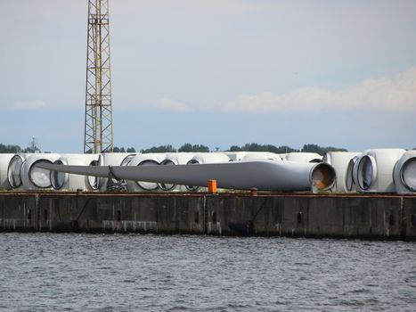 Large Windmill Wings at Harbor Pier Ready for Shipment