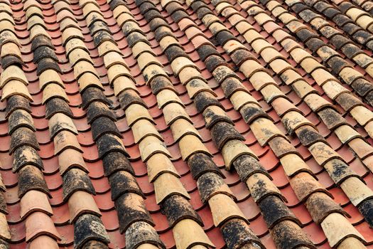 Closeup shot of background of old roof tiles