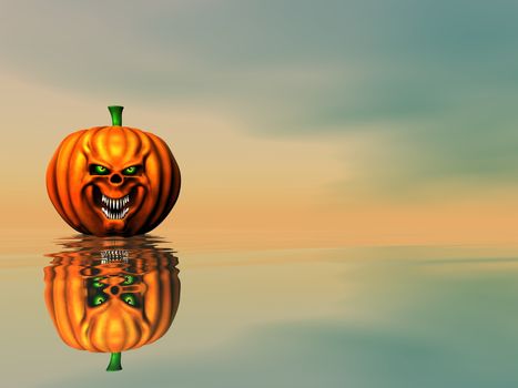 Halloween pumpkin face by sunset - 3D render