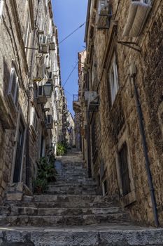 Old Dubrovnik street with stairs by day, Croatia