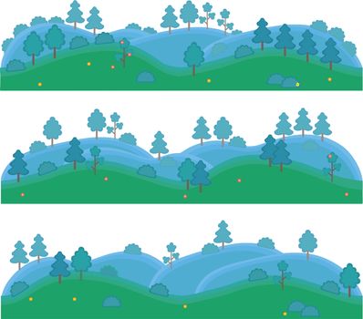 vector art. Isolated illustration for games on a white background. Hills with trees and shrubs.