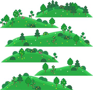 vector art. Isolated illustration for games on a white background. Hills with trees and shrubs.