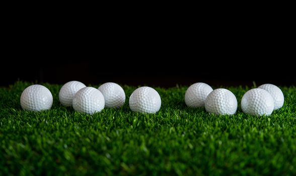 row of golf ball on green grass  golf course