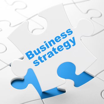 Business concept: Business Strategy on White puzzle pieces background, 3D rendering