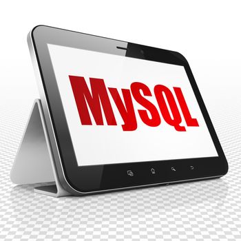 Programming concept: Tablet Computer with red text MySQL on display, 3D rendering