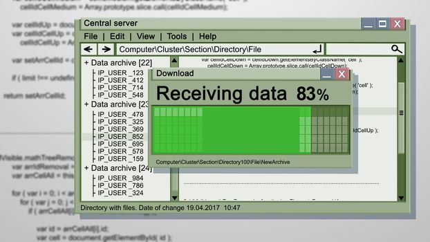 Impressive 3d rendering of an abstract windows receiving data illustration of a multilayered type. It has three tables imposed on each other. Download 83 per cent. Central server. Windows.