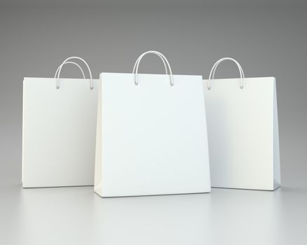 Empty Shopping Bags on gray for advertising and branding. 3d rendering.