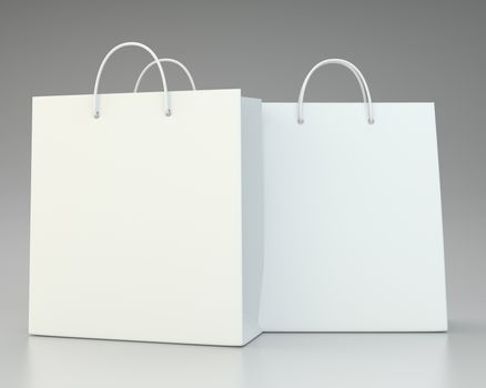 Paper Shopping Bags collection on gray background. 3d rendering