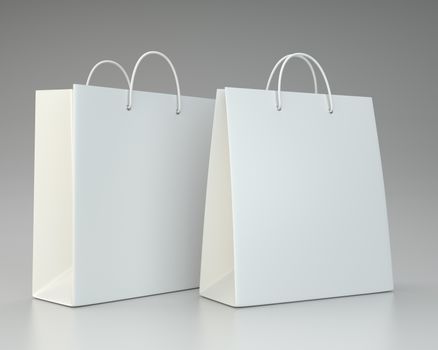 Paper Shopping Bags collection on gray background. 3d rendering