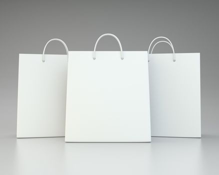 blank paper bags set on gray background. 3d rendering