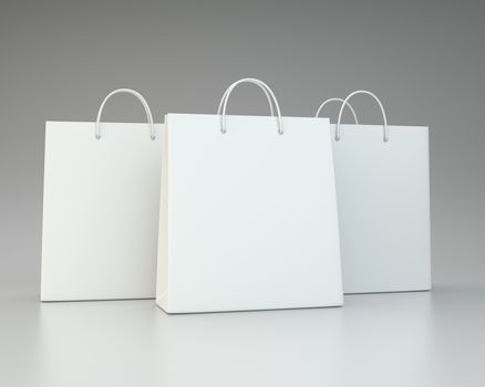 blank white shopping paper bags set. 3d rendering