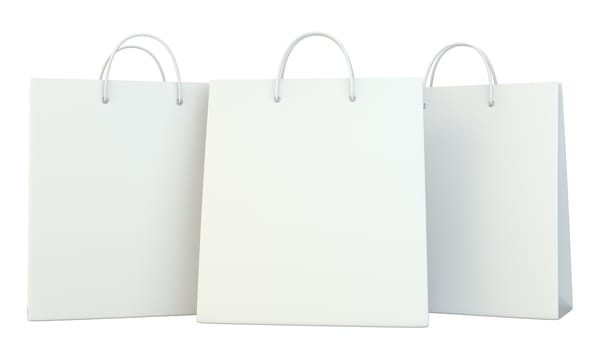 Empty Shopping Bags on white for advertising and branding. 3d rendering.