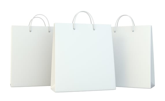 blank paper bags set isolated on white background. 3d rendering