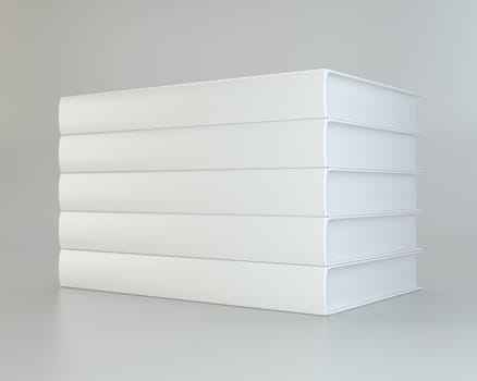 white stack realistic of books on gray background. 3d rendering.