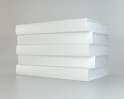 Stack realistic of books on gray background. 3d rendering