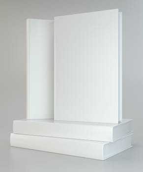white stack of books on gray background. 3d rendering