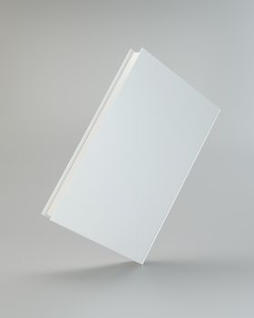 Blank hardcover book for design on gray background. 3d rendering.