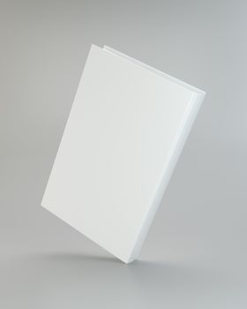 White realistic book on gray background. 3d rendering.