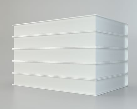 white stack of books on gray background. 3d rendering.