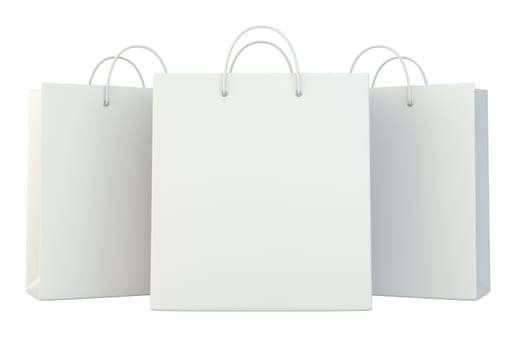 blank white shopping paper bags set. 3d rendering isolated on white background