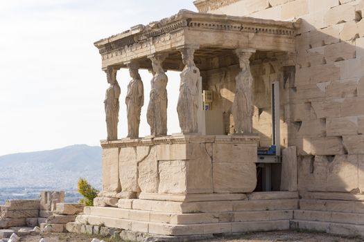 karyatides statues inside acropolis