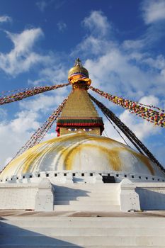 Nepal. Stupa Bouddanath in Kathmandu, close-up on a sunny day.