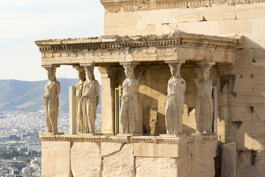 karyatides statues inside acropolis