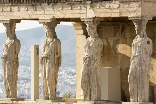 karyatides statues inside acropolis
