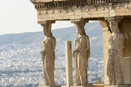 karyatides statues inside acropolis