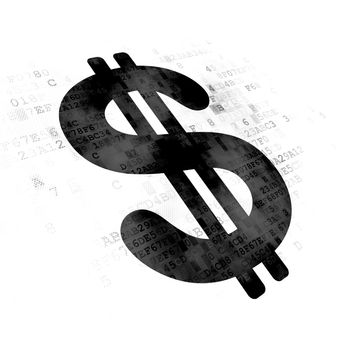 Money concept: Pixelated black Dollar icon on Digital background