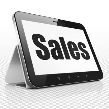 Marketing concept: Tablet Computer with black text Sales on display, 3D rendering