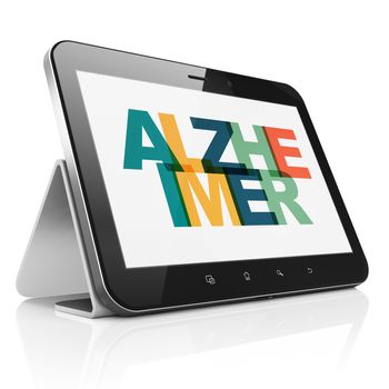 Medicine concept: Tablet Computer with Painted multicolor text Alzheimer on display, 3D rendering