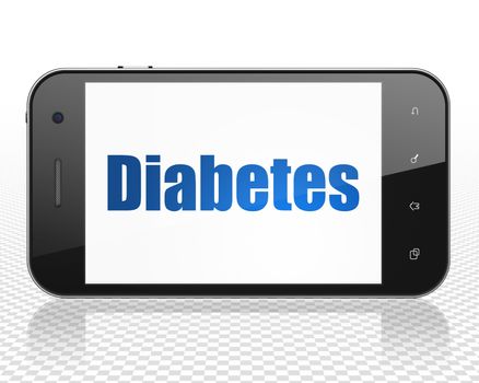 Medicine concept: Smartphone with blue text Diabetes on display, 3D rendering