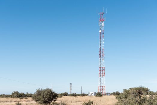 A cellphone communications tower in Campbell, a small village in the Northern Cape Province