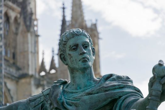 Emperor Constantine in bronze outside York cathedral where he was proclaimed in 306 ad