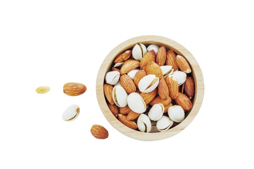 Almond mixed in bowl on a white background.