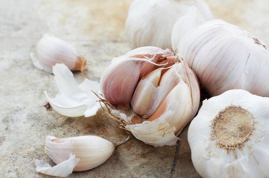 Garlic on the old cement floor.