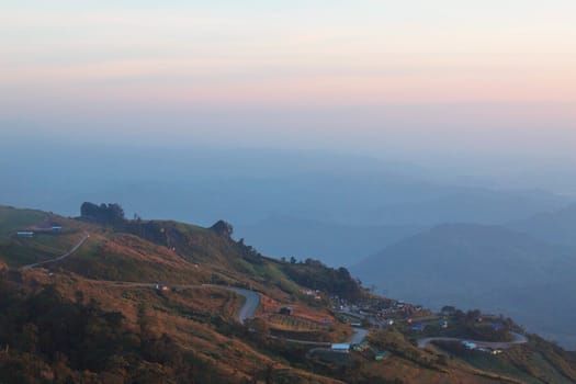 Mountains with morning sun in the winter.