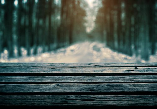 Wooden floor with walkway in forest.