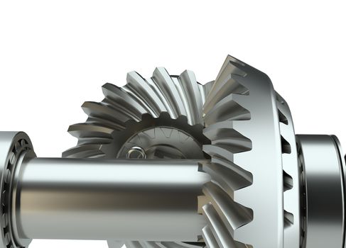 Cog gears mechanism concept. 3d illustration. Isolated on white