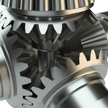 Cog gears mechanism concept. 3d illustration. Isolated on white