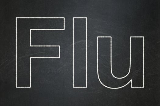 Health concept: text Flu on Black chalkboard background