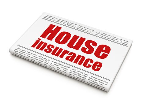 Insurance concept: newspaper headline House Insurance on White background, 3D rendering