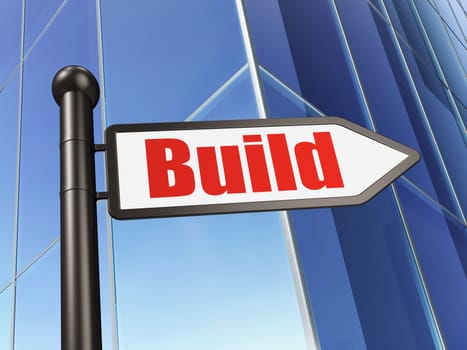 Building construction concept: sign Build on Building background, 3D rendering