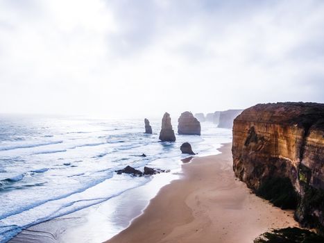 Twelve Apostles, famous landmark along the Great Ocean Road. Tourist attraction and travel destination along Australian coastline, Victoria, Australia