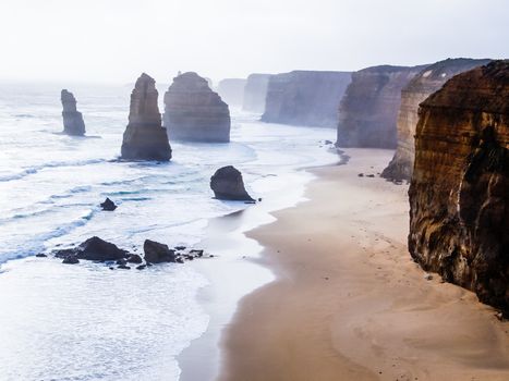 Twelve Apostles, famous landmark along the Great Ocean Road. Tourist attraction and travel destination along Australian coastline, Victoria, Australia